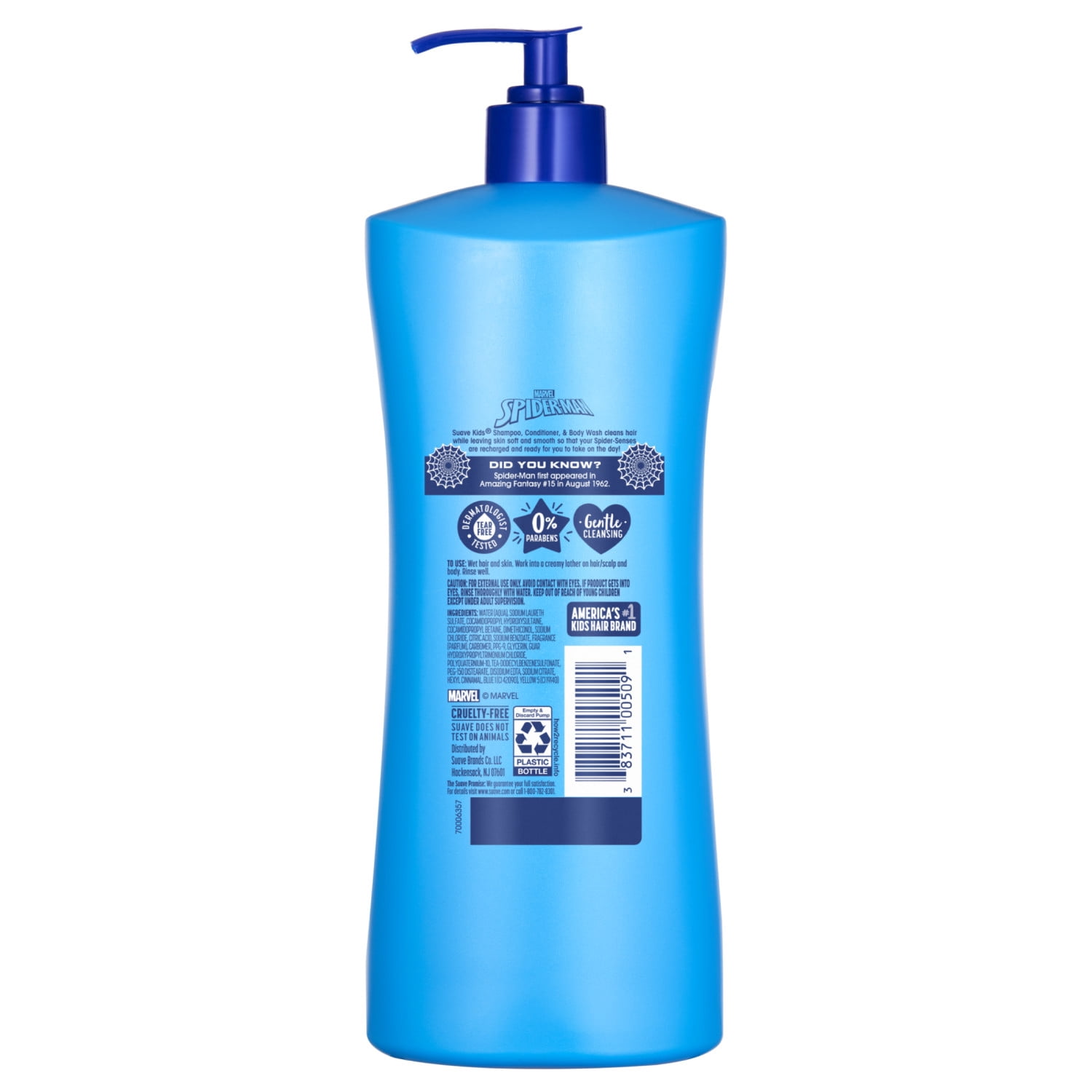 Suave Kids Spiderman 3-in-1 Shampoo, Conditioner, Body Wash, Fresh Spider Sense, Tear-Free