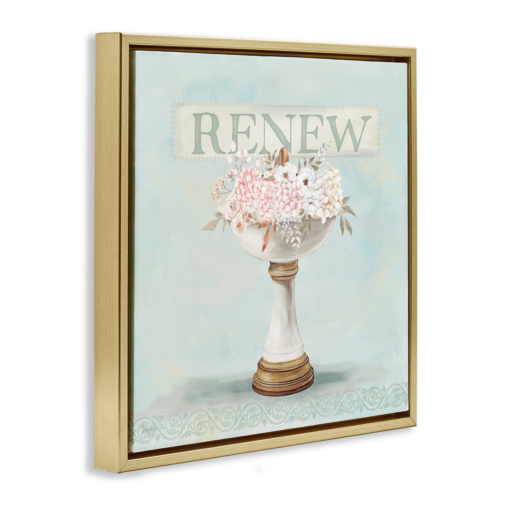 Stupell Industries Renew Floral Sink Gold Framed Floater Canvas Wall Art, design by Mollie B.