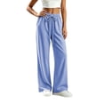 thumbnail image 5 of VBVC Women's Ribbed Wide Leg Lounge Pants , Casual Drawstring Loose Fit Trousers For Women , Ladies' Lightweight Sweatpants with Pockets, Blue , S-2XL, 5 of 7