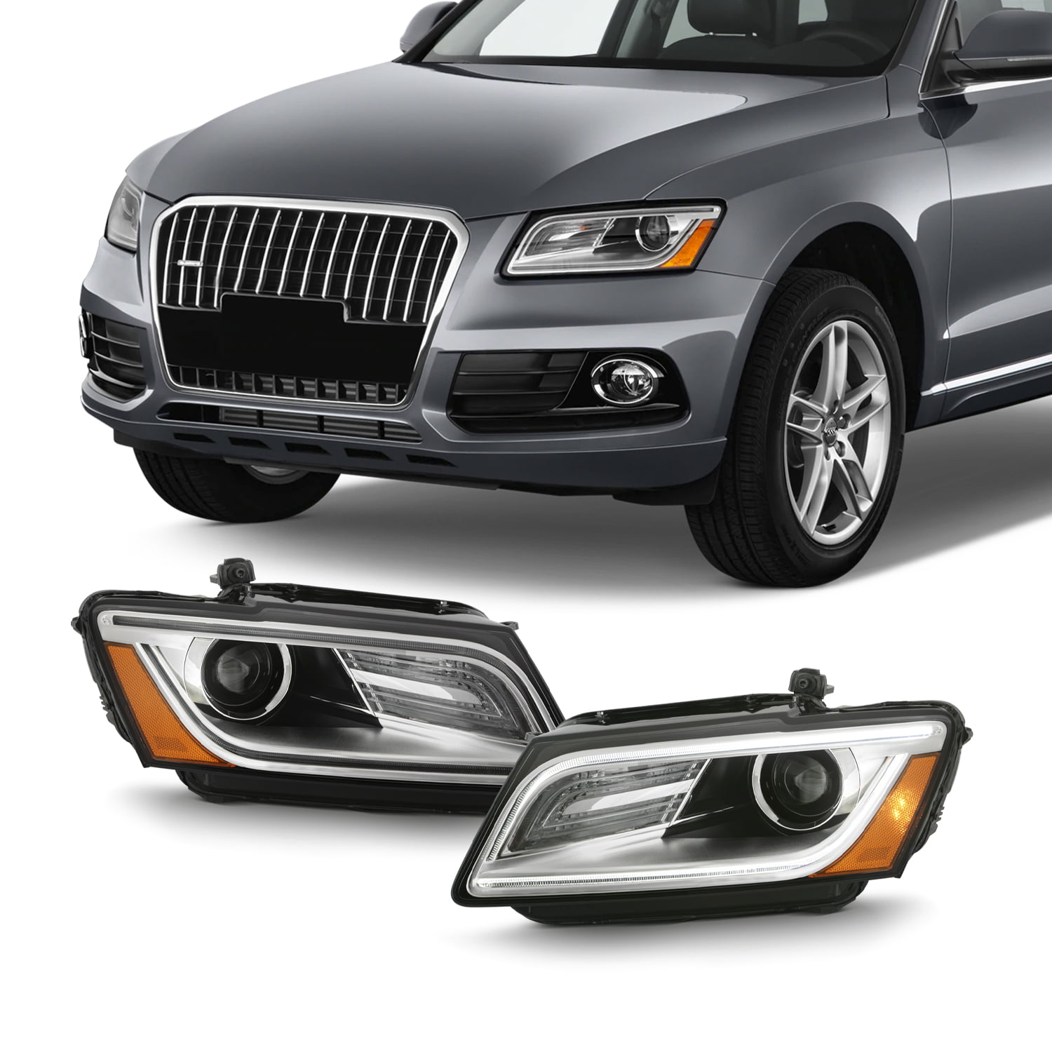 raket mode komme ud for For 13-17 Audi Q5 OE Projector DRL LED Headlights Pair Chrome Housing [HID  AFS] - Walmart.com