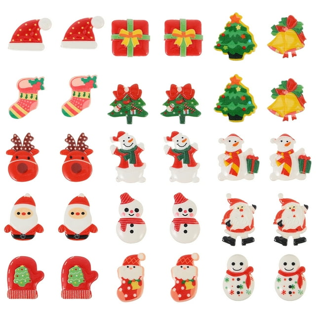 30pcs Flat Back Resin Accessories Christmas Lovely Charms Cartoon Pendants