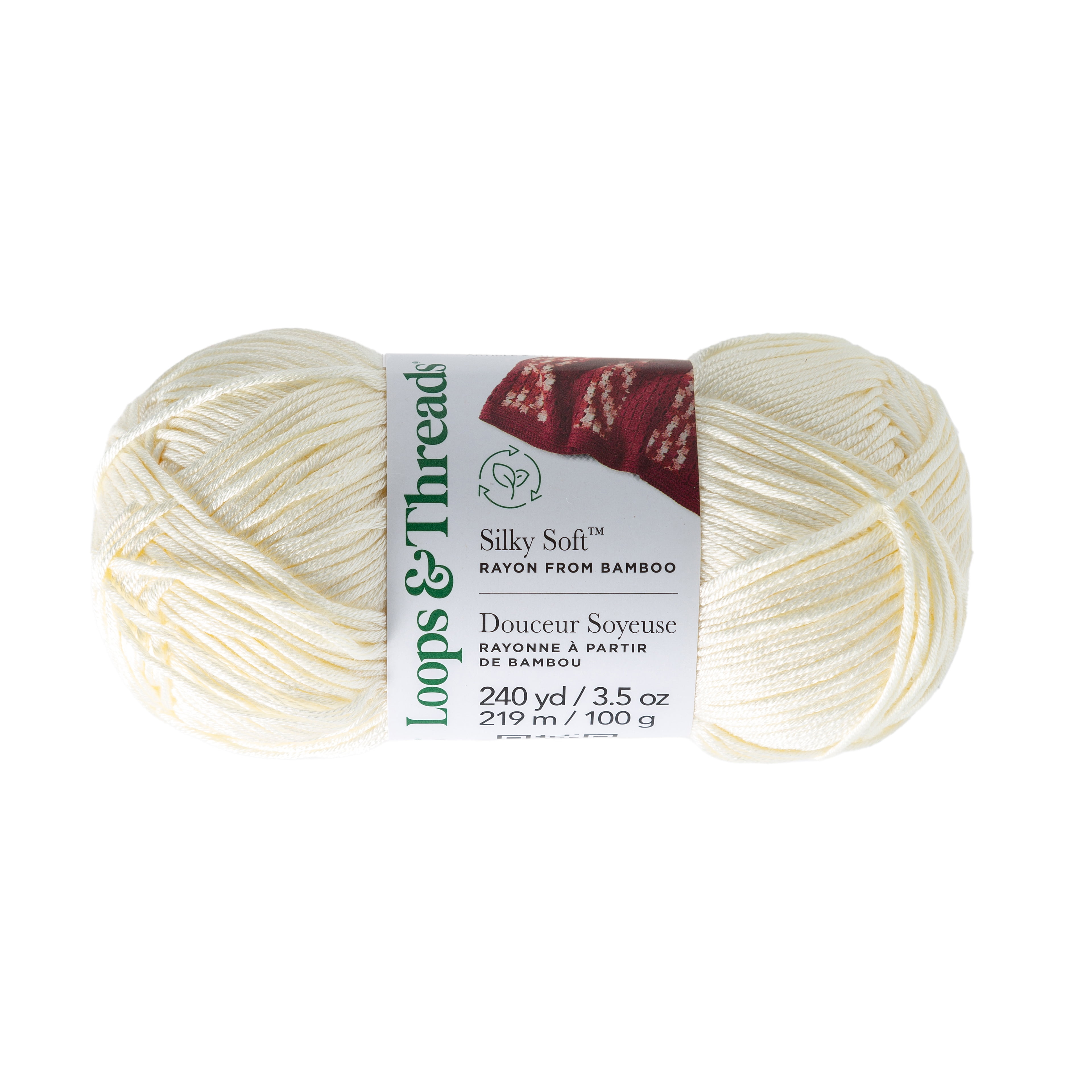 (3 pack) Silky Soft Yarn by Loops & Threads - Yarn for Knitting - Crochet - Weaving - and Arts & Crafts - White - Bamboo - 3.5 oz