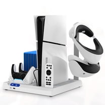 Cooling Base for PS5/PS5 Slim Console, with Fan, Game Controller Charging Station, PSVR2 Stand, Storage Accessories-White