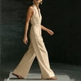 thumbnail image 5 of Kilaqueen Halter Jumpsuits for Women Deep V Neck Sleeveless Elegant Dressy Jumpsuits Casual Cinched Waisted Wide Leg Jumpsuit Boho One Piece Romper with Pockets, 5 of 7