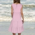 thumbnail image 4 of FAFWYP Women's Summer Dresses Solid Color Sleeveless Round Neck Tiered Swing Mini Dress Casual Loose Flowy Boho Dress Vacation Beach Sundresses, 4 of 6
