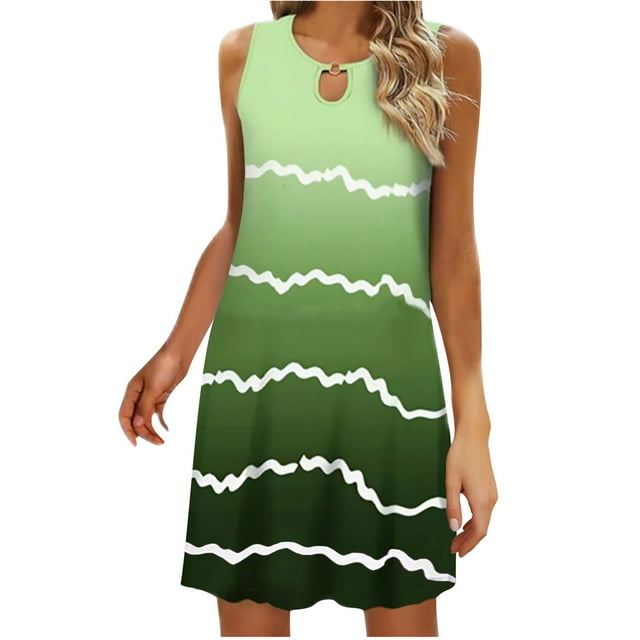 Vestido sin Mangas para las Mujeres, Casual Cuello Redondo Impreso Midi, Cómodo Vestido de Moda de Poliéster para Mujeres