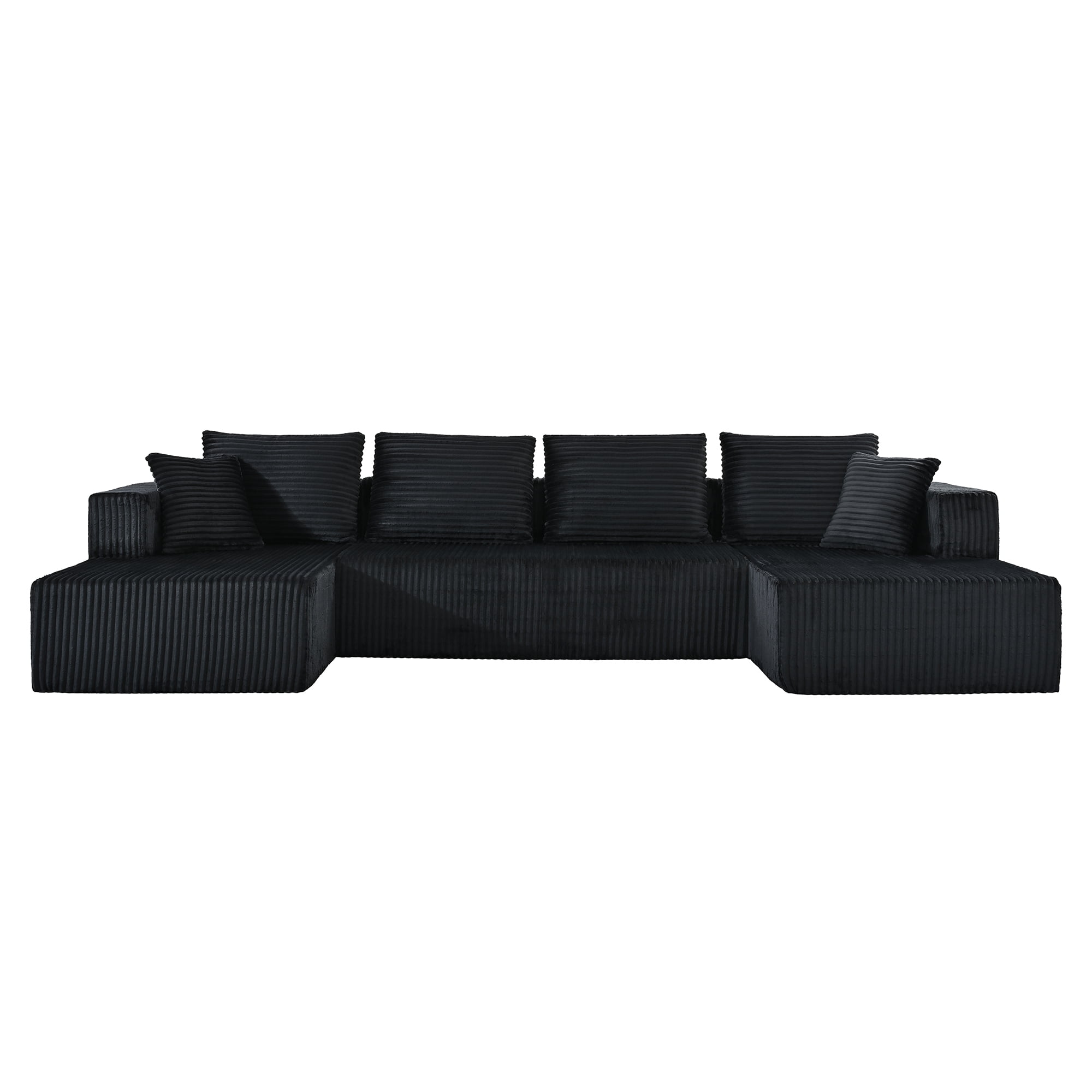 U Shaped 132 Inch Modular Sectional Sleeper Sofa, Boneless Cloud Couch, Oversized Deep Seat Corduroy Couch for Living Room and Apartment, No-Assembly, Black