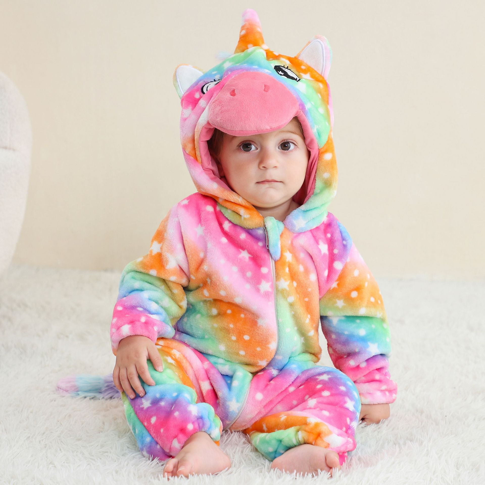 ATAIKU Baby Animal Unicorn Onesie Flannel Hooded Romper for Infant Winter Playsuit Jumpsuit for Boys and Girls Toddler Overall Outfit