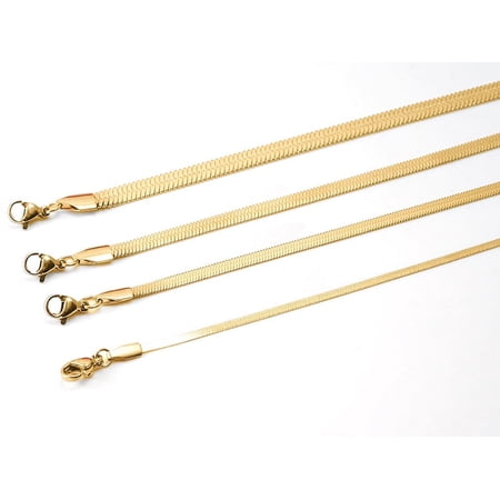 Beforesun Unisex Stunning Choker Herringbone Chains for Women 18K Gold Plated Snake Chain Necklaces 2/3/4/5MM Width 12-15inch Adjustable