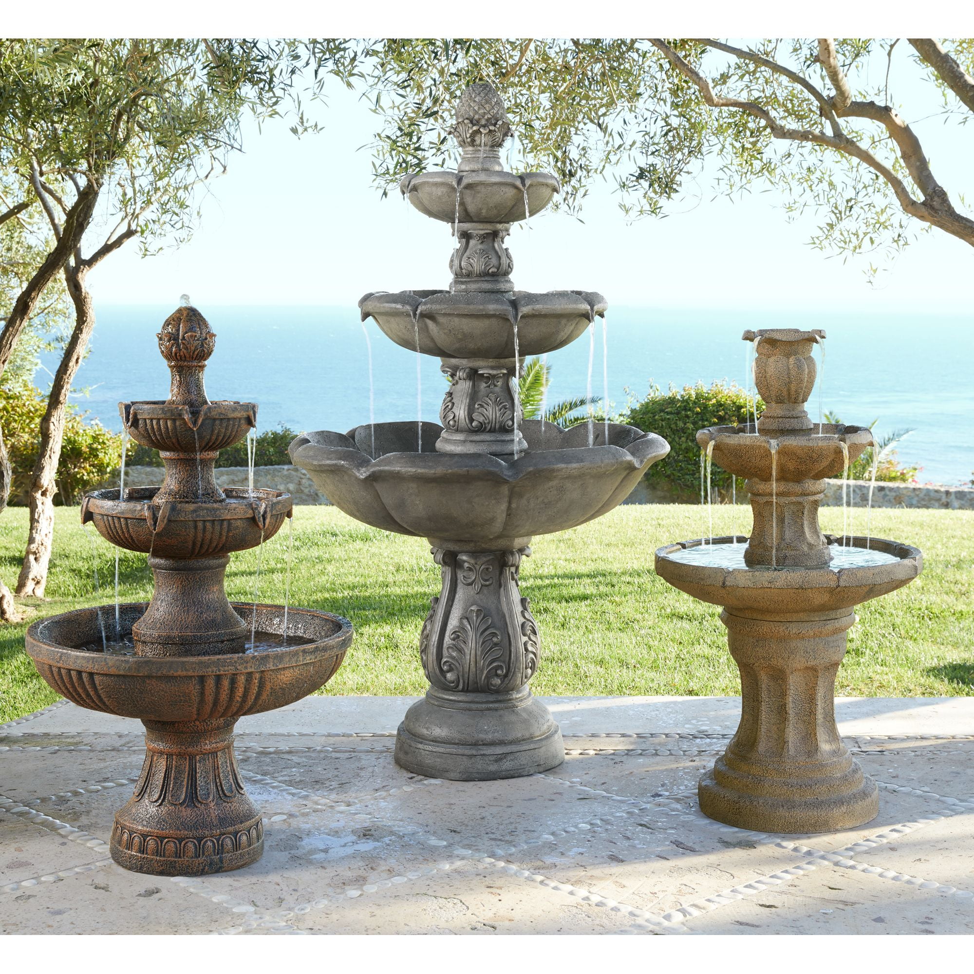 Tuscan Garden 41 1/2" High Large Traditional Italian Indoor Outdoor Decor Dark Faux Stone Floor Fountain Tiered