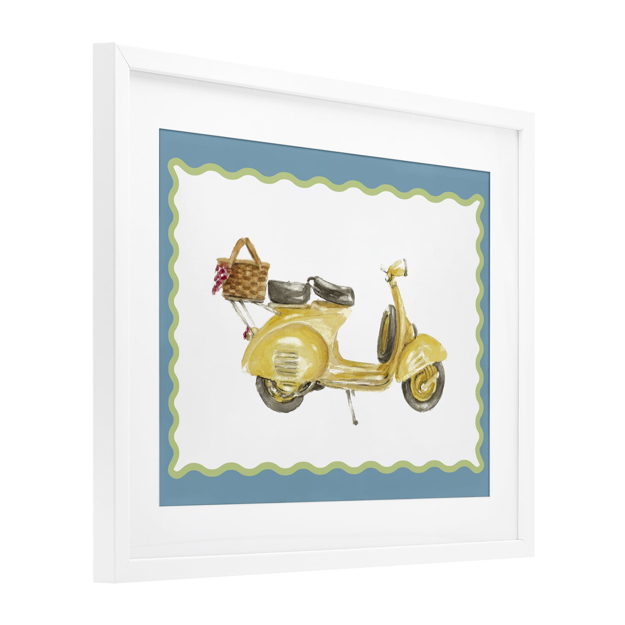 Stupell Industries Yellow Vespa with Wavy Border White Framed Print Under Glass, design by Lanie Loreth