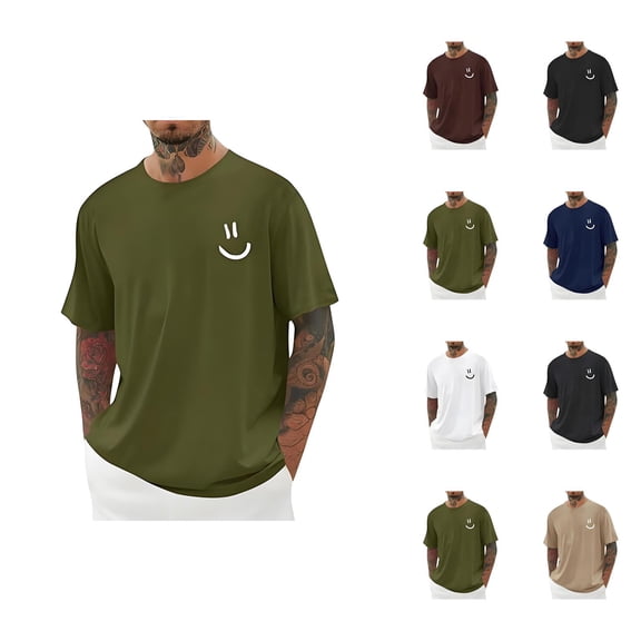 T Shirts for Men 2026 Summer Casual Short Sleeve Crewneck Smile Face Printed Tee Shirt Streetwear