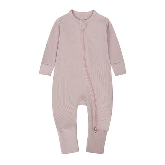 Baby Boys Ribbed Long Sleeve Romper Jumpsuit Soft Comfortable Bodysuit Zipper Pajamas for Toddler