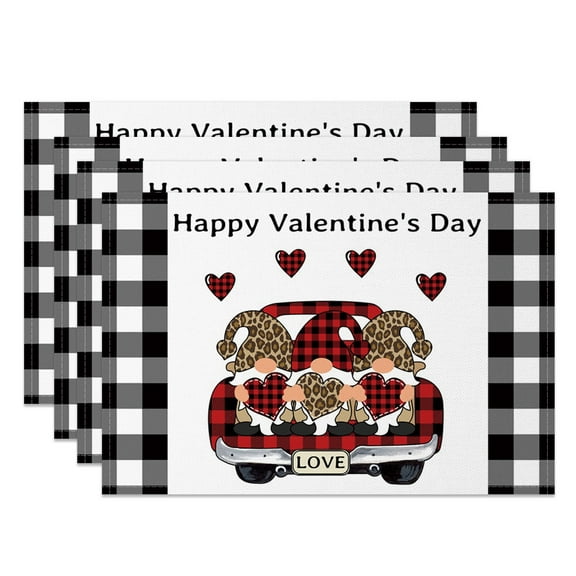 SUNOLIFE Valentine Gnome Placemats Set of 4,Valentine's Day Table Place Mats 12x18 inch