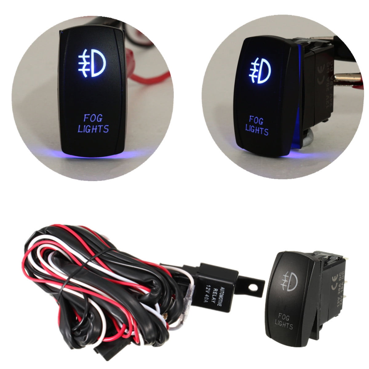 LED Light Rocker Switch ON/OFF Wiring Harness With Relay Fuse CE 
