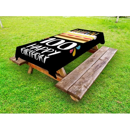 

100th Birthday Outdoor Tablecloth Old Legacy 100 Birthday Party Cake Candles on Black Major Milestone Backdrop Decorative Washable Fabric Picnic Tablecloth 58 X 120 Inches Multicolor by Ambesonne