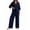 *Navy, variant on VBVC Women's 3/4 Sleeve 2 Piece Set,V-Neck Top and Wide Leg Pants For Women, Ladies' Breathable Summer Workwear with Pockets,Black,S-3XL