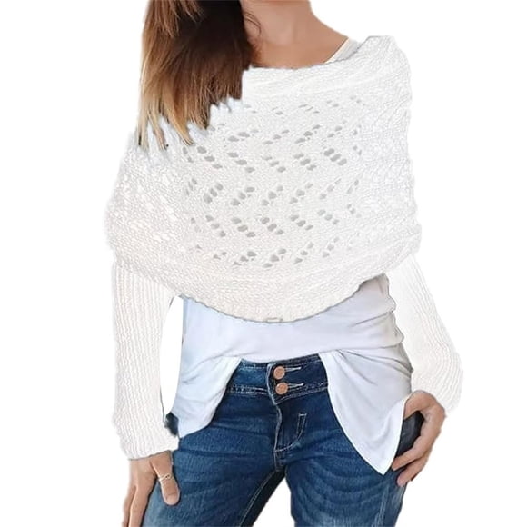 Utrum Torsadé Tricoté pour Femmes Chandail Court Foulard pour Femmes Chandail Foulard Tricotée avec Manches Foulard Tricotée