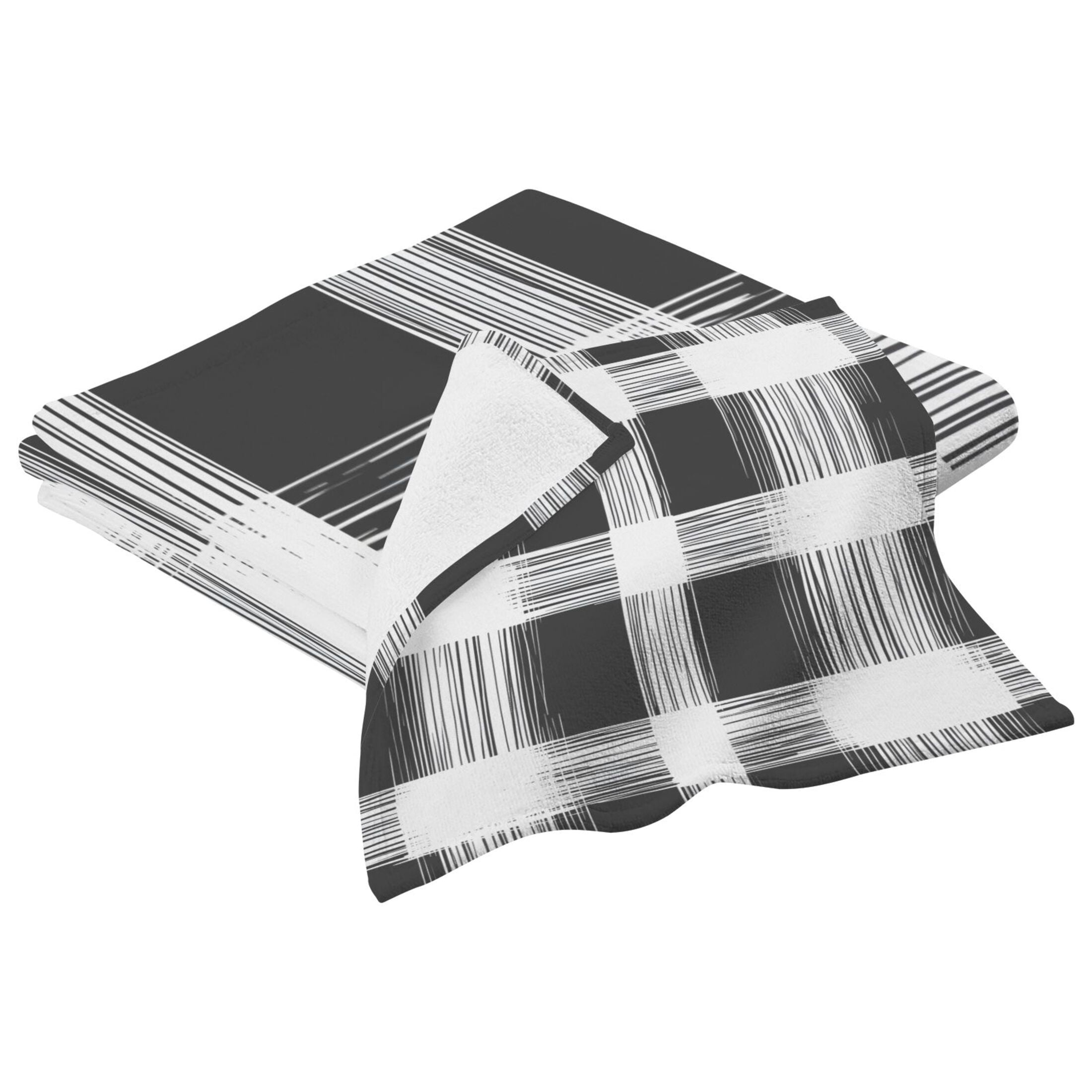 White and Black 2 Piece Cotton Bath and Face Towel Set Soft and Absorbent, for Beach Pool Bathroom