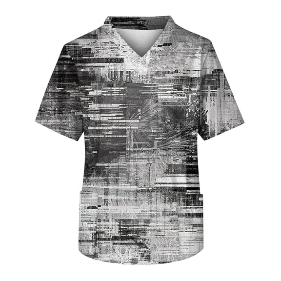Men's Printed V Neck Short Sleeve Tops Mens Scrubs with Chest Pocket Work Carer Uniform Shirts