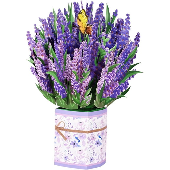 Pop Up Flower Bouquet Card, 3D Flower Pop Up Card for Mom Teacher Friend, 3D Forever Lavender Flowers Bouquet Popup Thank You Greeting Cards for Mothers Day Birthday Anniversary