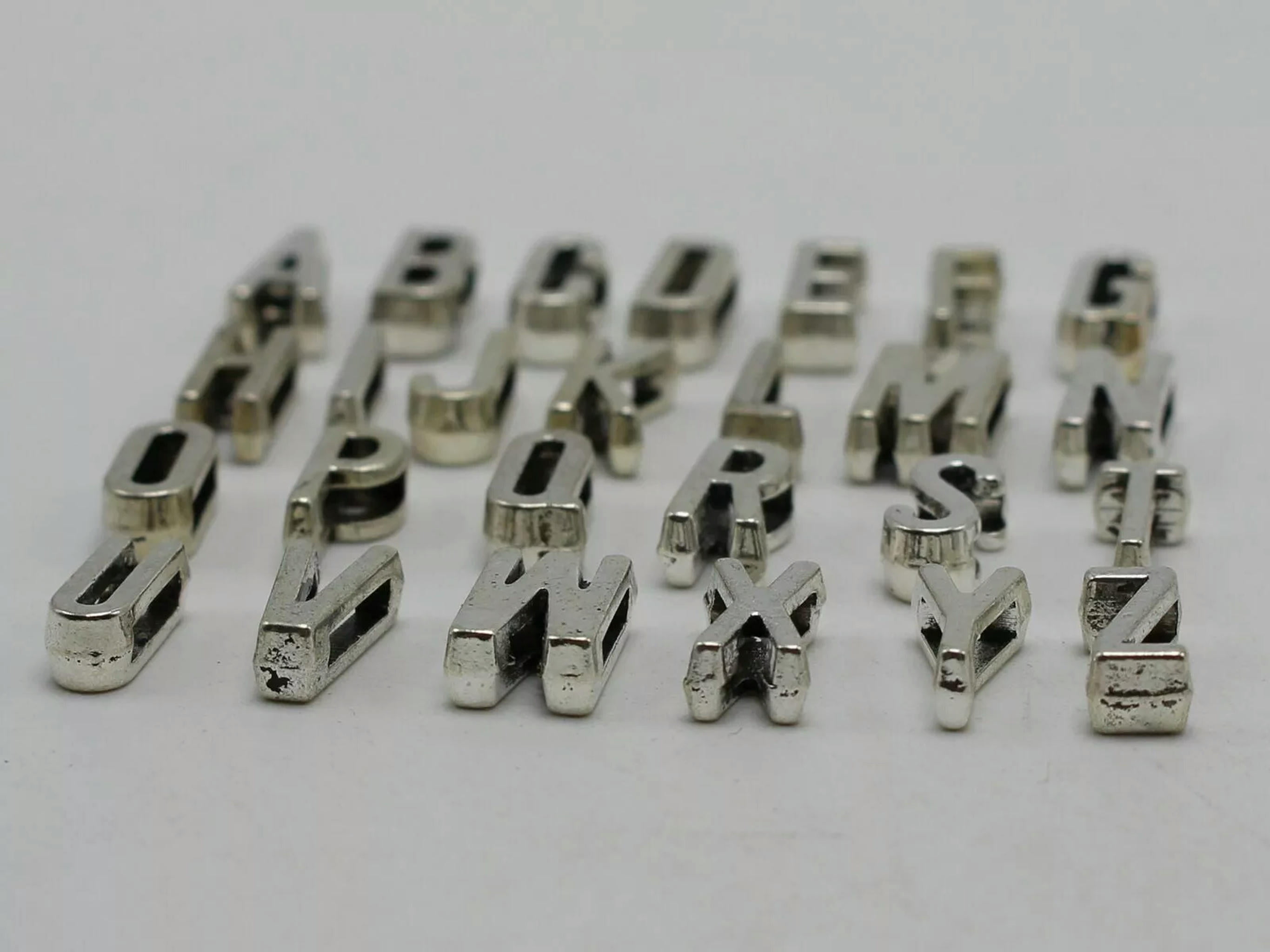 U8MO 260 Silver Tone Alphabet Letter Slide Charm Beads Fit 7mm Slider Wristbands