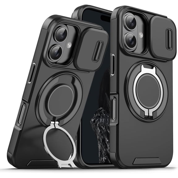 Military Grade Phone Case compatible with Apple iPhone 17 2025, Heavy Duty TPU PC Drop Shockproof Protective Cover with Built-in Kickstand, Rotate Ring Holder