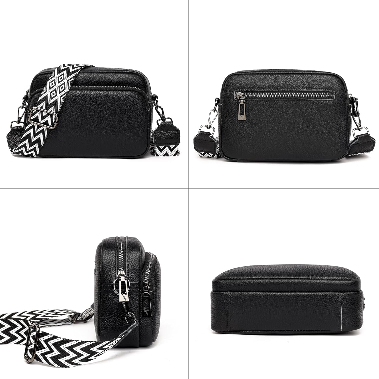 Small Shoulder Crossbody Bag for Women Vegan Leather Handbag Purse Triple Zip Wallet Purse Trendy Bag