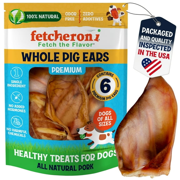 Large Pig Ears for Dogs 6 Pack - Long Lasting Dog Chews –Single Ingredient Dog Treats Natural Flavor – Easy to Digest Dog Treats for Large Dog – Promotes Oral Health