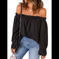 thumbnail image 3 of Blusa Informal Holgada de con Hombros Descubiertos y Volantes de Larga para Mujer. Negro XXXL, 3 of 10