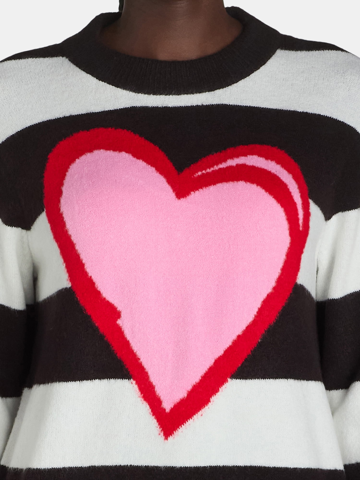 99 Jane Street Women’s and Women's Plus Striped Sweater with Heart Design, Sizes XS-4X