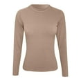 thumbnail image 4 of XUELUO Boho Tops For Women Autumn Winter Solid Color Ribbed Crew Neck Long Sleeve Slim Fit Casual Basic Shirts For Women T Shirts Holiday Wear,Brown,XL, 4 of 4