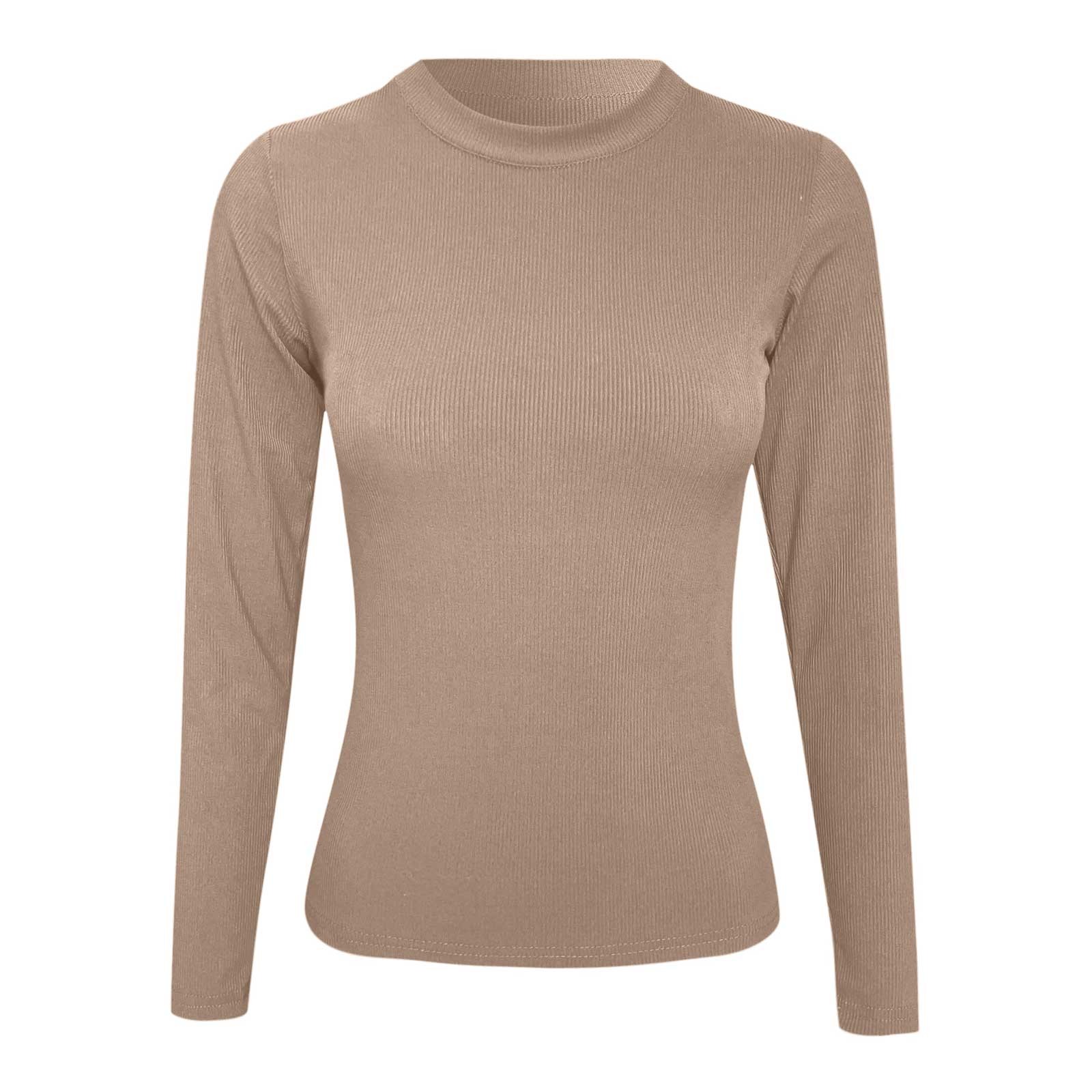 T-shirt Manches Longues Femme - Maille Côtelée, Col Rond, Coupe Ajustée - Basique Décontracté