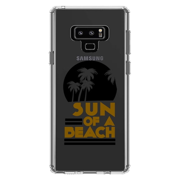 DistinctInk Clear Shockproof Hybrid Case for Samsung Galaxy Note 9 - TPU Bumper Acrylic Back Tempered Glass Screen Protector - Sun of a Beach