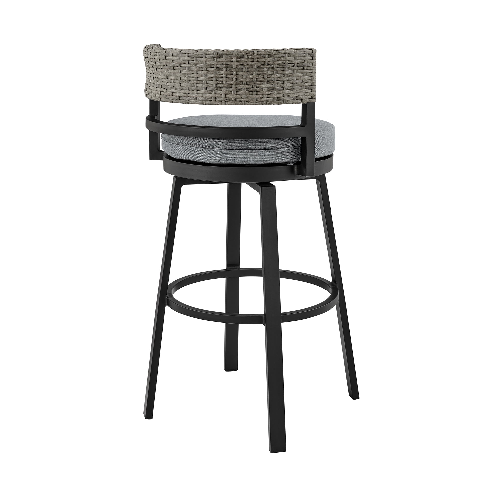 Encinitas Outdoor Patio Swivel Bar Stool in Aluminum and Wicker with Gray Cushions - Set of 2