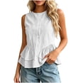 thumbnail image 2 of Women Sleeveless Round Neck Button Down Ruffle Peplum Blouse Casual Solid Color Top, 2 of 7