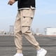 thumbnail image 5 of Pantalones largos para hombre, informales, lisos, con bolsillo, cintura elástica, para exteriores, con cordón ajustable, para trabajo, 5 of 5