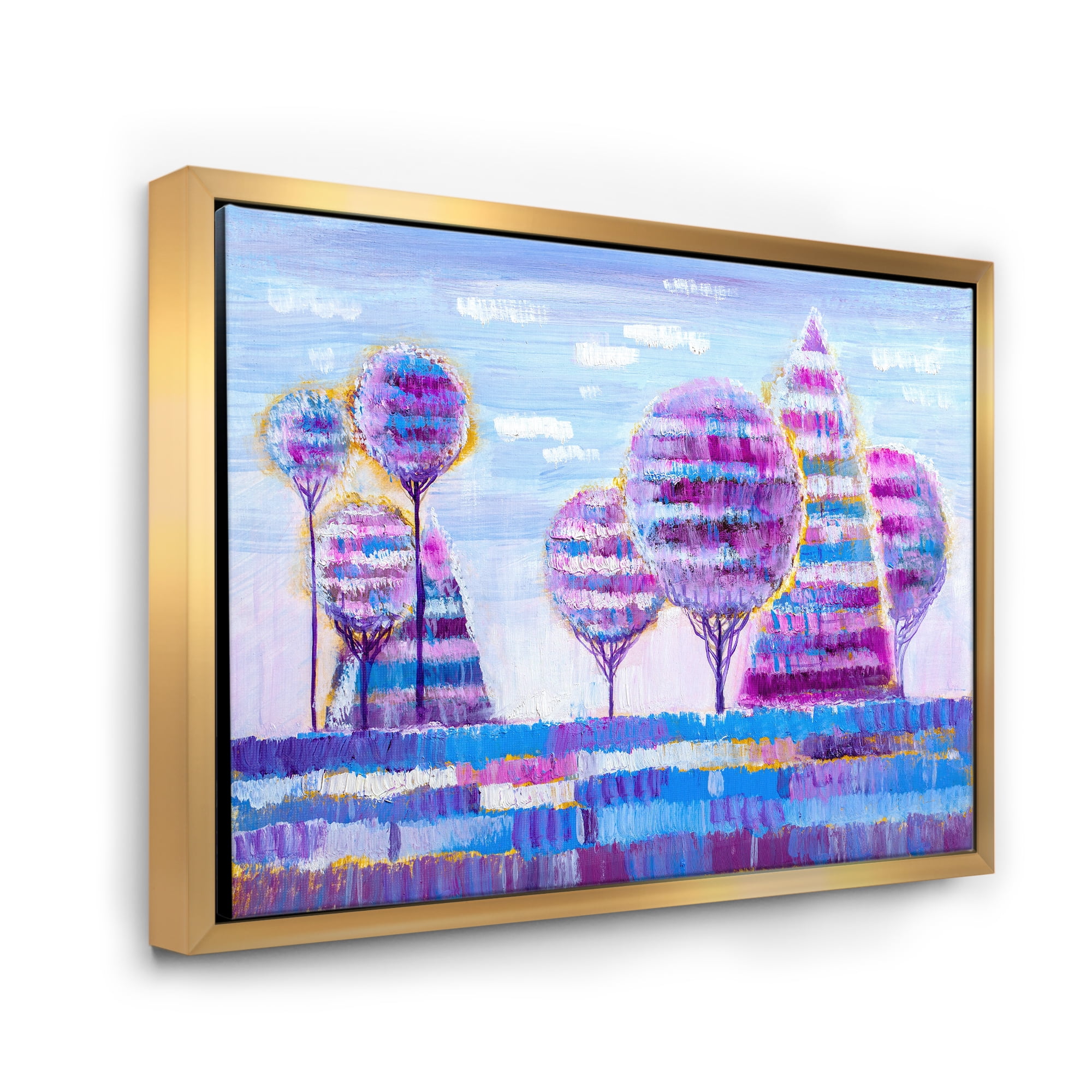 Designart 'Purple Coloured Tree Impression Landscape I' Modern Framed Canvas Wall Art Print