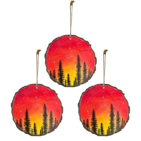 

loopsun Lovely Christmas Round Wooden Hanging Night Scenery Printed Pendant