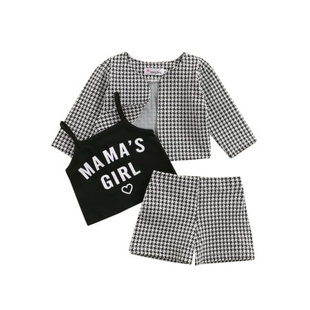 

Toddler Kids Baby Girl Sleeveless Letter Print Tops Cardigan Jacket Coat Shorts Pant Bottom 3PCS Autumn Clothes Set