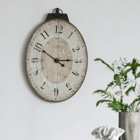 18 x 29 Antique White Oval Wall Clock, Traditional Vintage Home Decor Clock