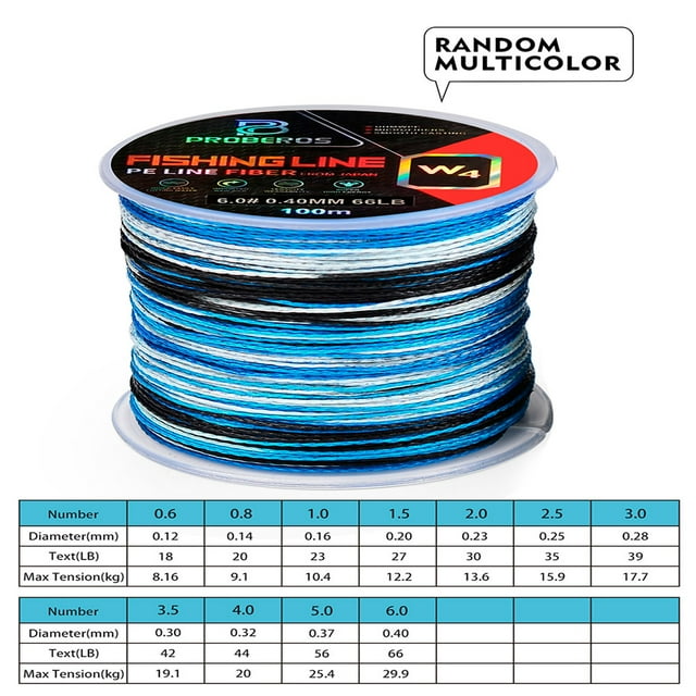 PROBEROS 100m Fishing Line Braided PE Line 4 Strands 18-66LB Multifilament Anti-bite Fishing Line Outdoor Fishing Accessories blue 3.0