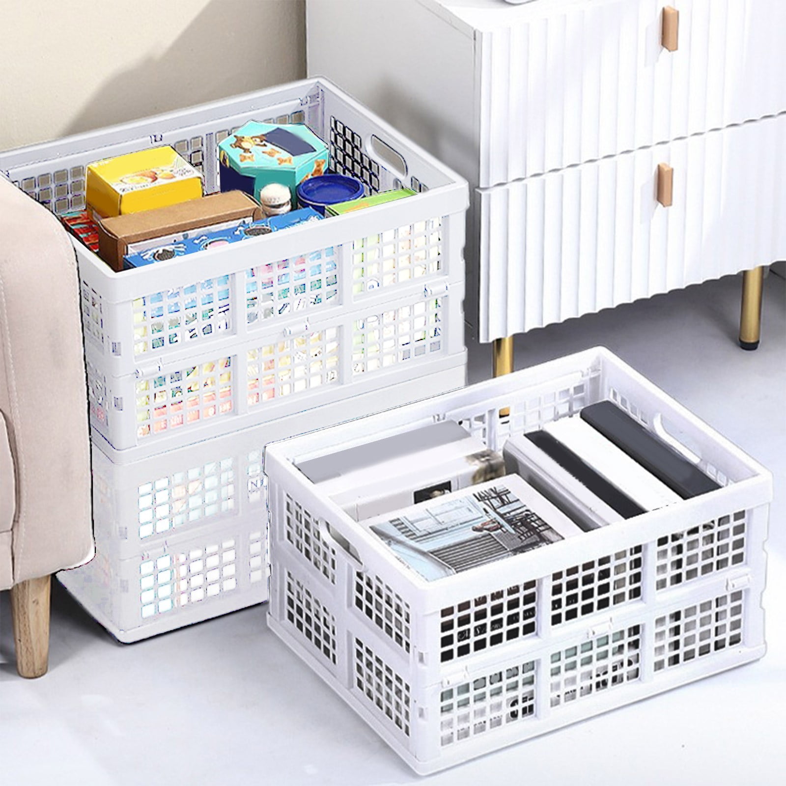 UUHYTG Storage Basket, Large Foldable Mesh Organizer Basket for Desktop, Snack Stationery Cosmetics Storage Box, Multipurpose Fruit and Home Office Organizer Container