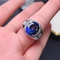 thumbnail image 2 of ClassicGems 4.00 CT Oval Cut Lab Created Blue Sapphire And Diamond 14K White Gold Plated 925 Sterling Silver Men's Ring, 2 of 2