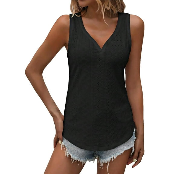 Ukumplol Halter Tops for Women Sleeveless Tops for Women Women's Solid Color V Neck Loose Vest Summer Fashion Casual Top Crop Tops for Women Black L