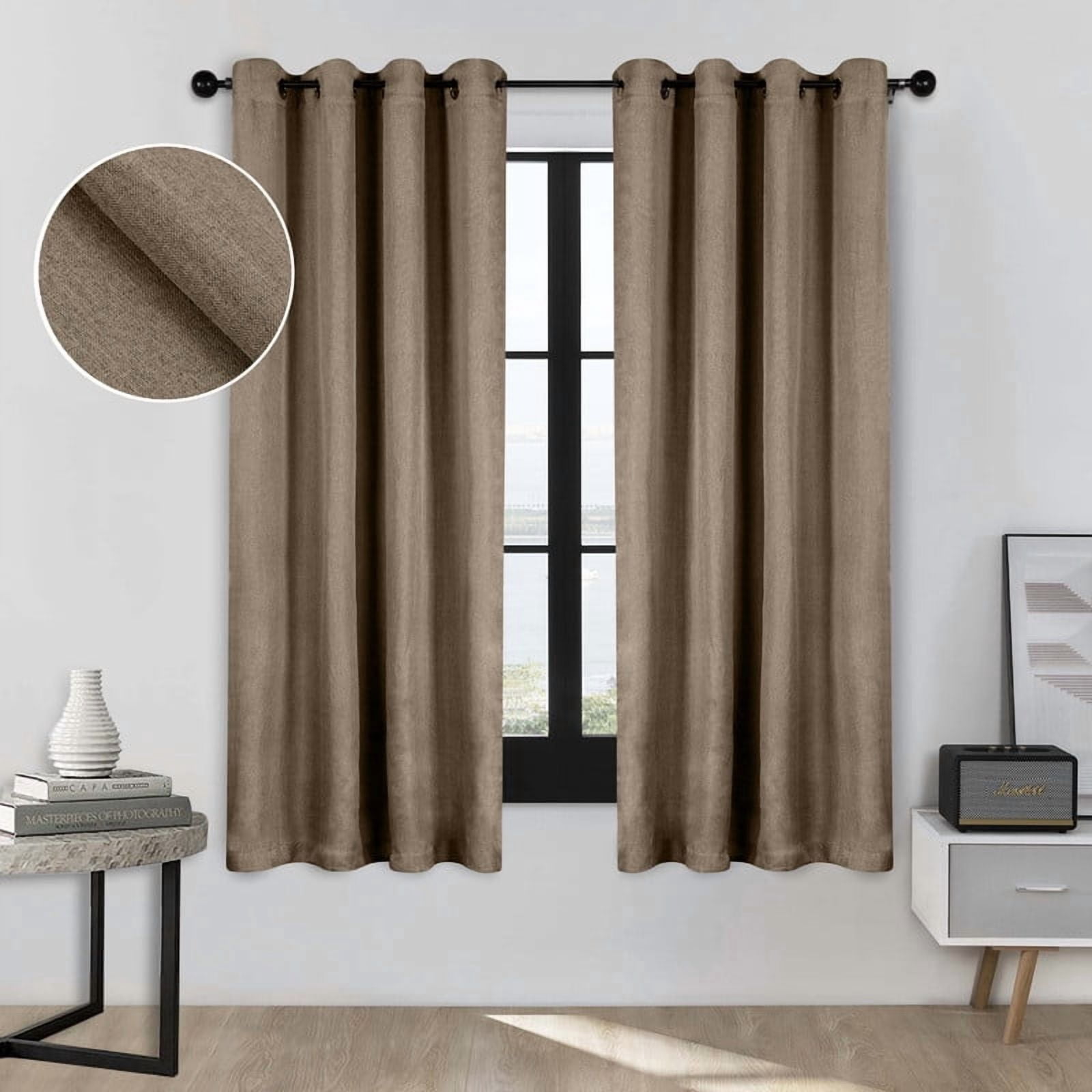 Superior Linen Blackout Curtains Set of 2, Grommet Header Curtain Panel Pair, Coriander, 52"W x 63"L