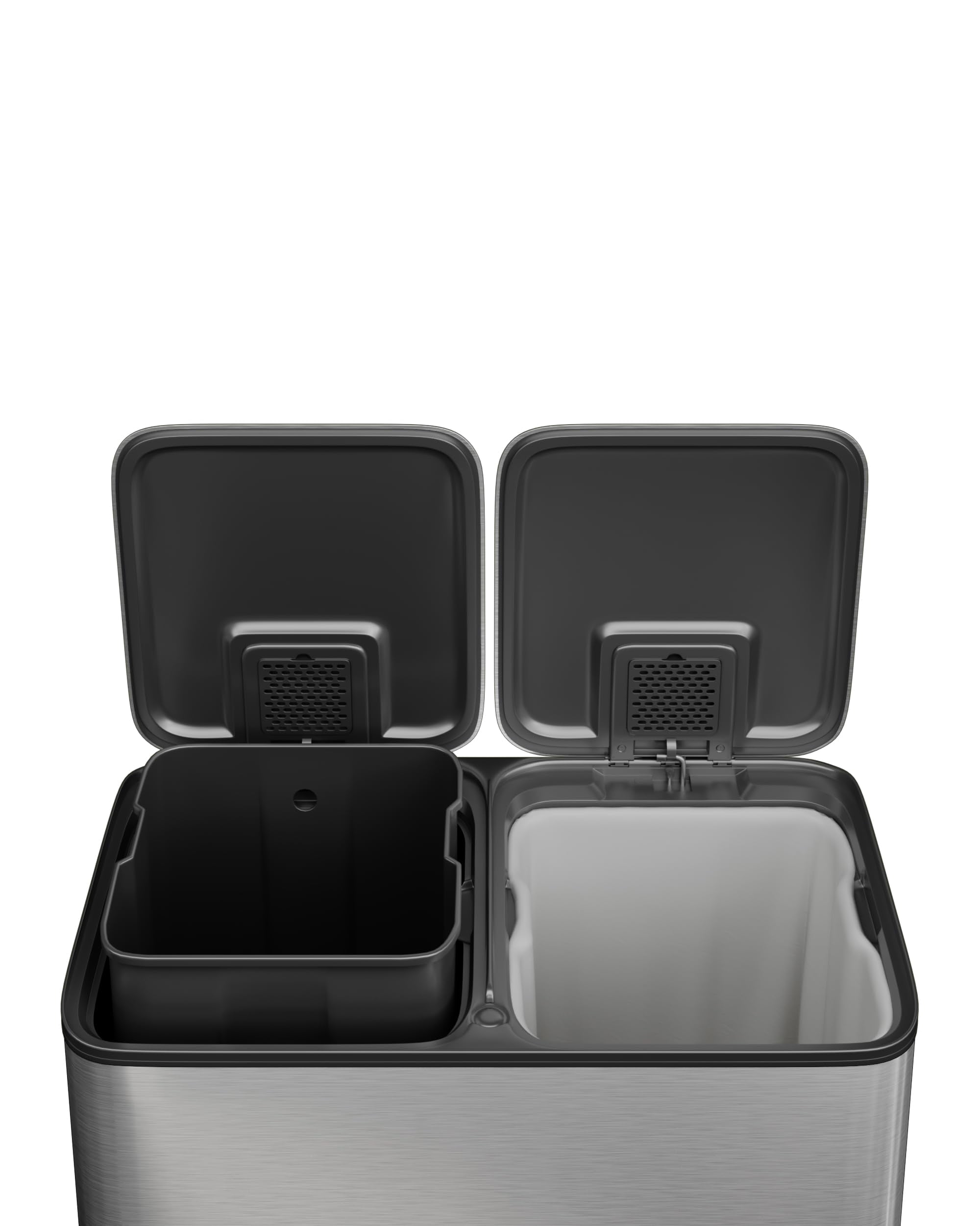 Dual Trash Can, 60 Liter (2x30L)/80 Liter (2x40L) Stainless Steel Step Trash Can, Rectangular Garbage Bin with Inner Buckets, Suit for Kitchen Office Home Use