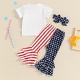 thumbnail image 4 of Okbabeha Kids Toddler Girls 4th of July Outfit,Short Sleeve Letter Tee Shirt+Stars Stripes Flare Pants Bell Bottom Outfits, 4 of 8