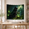 thumbnail image 5 of Black Cat Holding Lantern in Forest, Mystical Fantasy Style for Cat Lovers, Woodland Animal Wall Art, Halloween Gift, Tapestry Wall Hanging for Bedroom and Dorm, 5 of 7