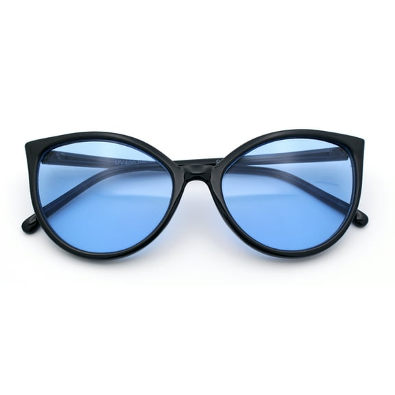 Womens Oversized Cat Eye Goth Pop Color Lens Plastic Sunglasses Blue
